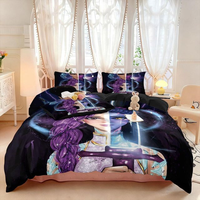 3-teiliges K-Pop Demon Hunters Bettwäsche-Set von A Family Of Home Textiles, kernlose Daunendecke mit Reißverschluss, Multicolor, B/H: 210 x 210 cm - Bild 1