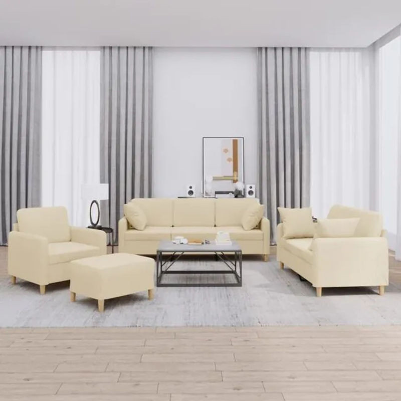 4-tlg. Sofagarnitur vidaxl in Beige aus Stoff und Metall mit Kissen im modernen Design - Bild 1