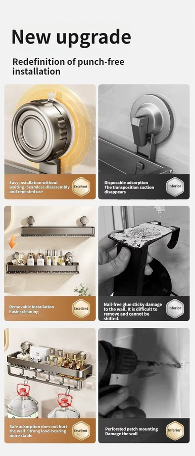 YUNJIEYA Badezimmerregal aus Aluminium in Silber mit Saugnapf zur Montage ohne Bohren - Bild 3