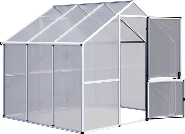 KGT Gewächshaus Enzian III mit Satteldach und Polycarbonat-Platten, 6,1 m², Silber/Transparent - Bild 1