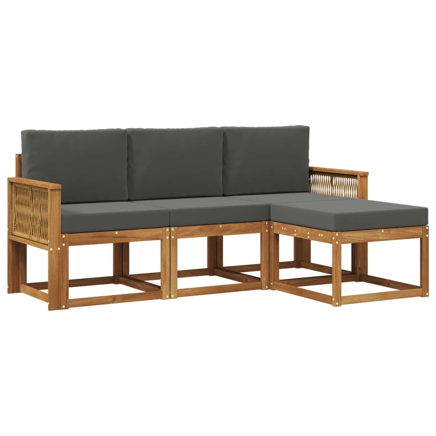 vidaXL Outdoor-Sofagarnitur L-Shape aus Akazienholz mit Polsterkissen in Anthrazit und Natur - Bild 2