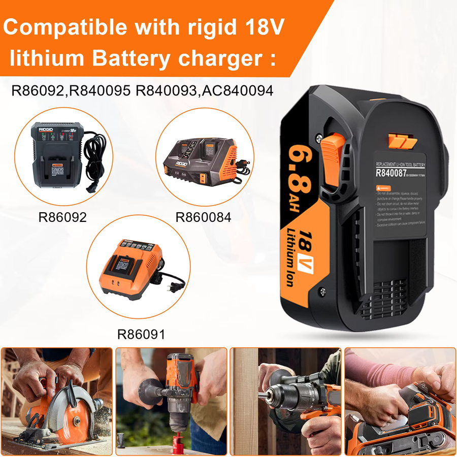 RIDGID 18-V Li-Ionen-Akku mit 6,8 Ah für kabellose Elektrowerkzeuge, Farbe: Schwarz - Bild 4