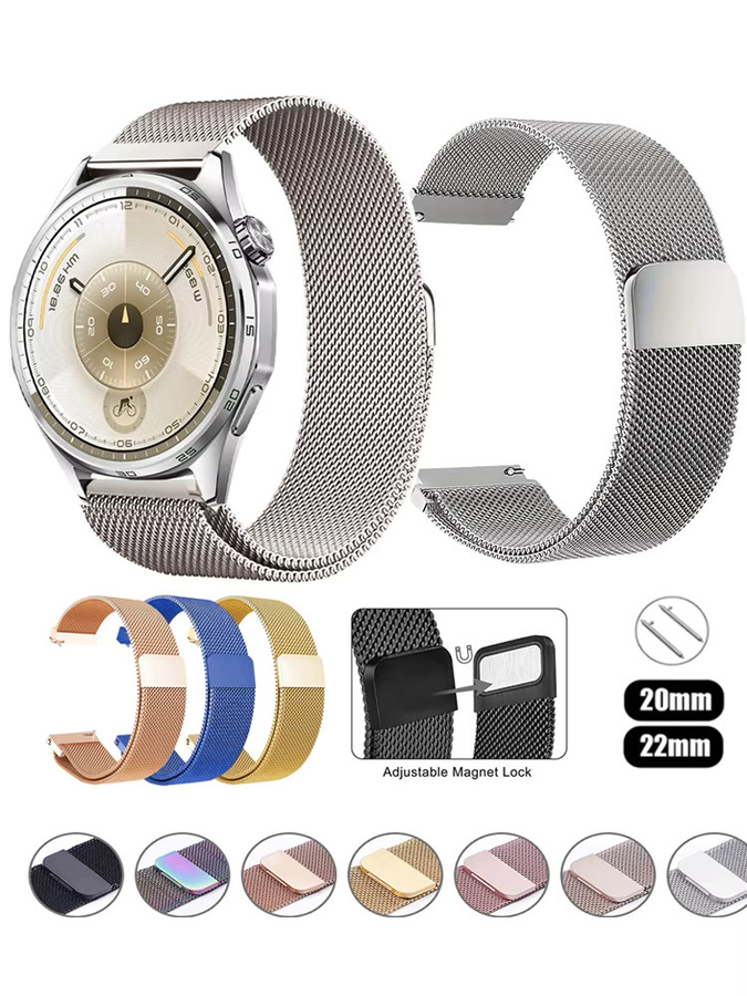 Uhrenarmband Milanaise, Edelstahl, Silber, 20 mm, 22 mm, Unisex - Bild 3