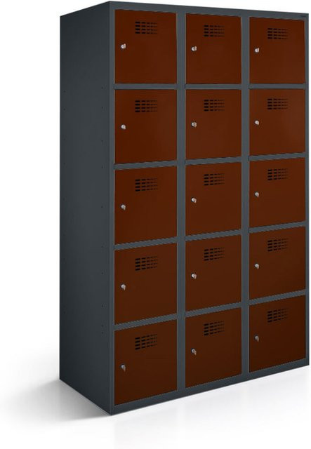 rotstahl Fächerschrank mit 15 Fächern in Anthrazitgrau und Mahagoni, B/T/H: 90 x 50 x 180 cm - Bild 1