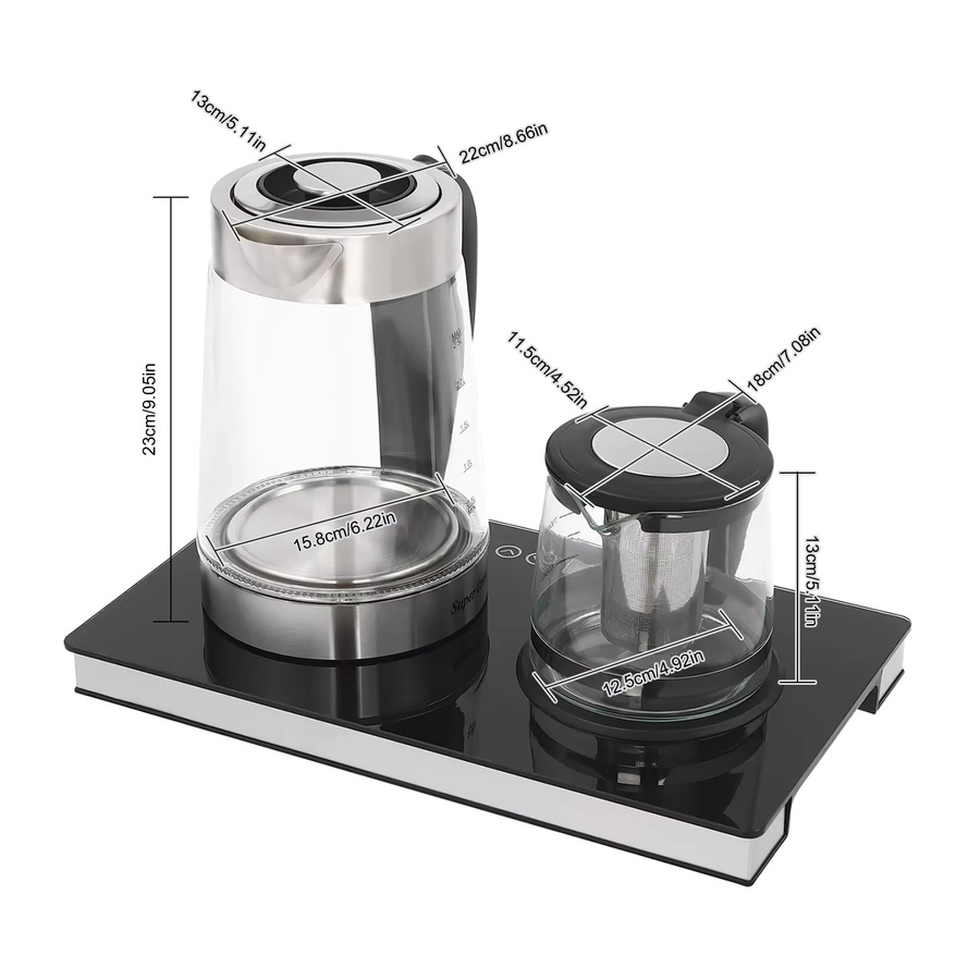 Bymaocar Elektrisches Wasserkocher-Set aus Glas mit LCD-Display, 1800 W, transparent/weiß, 2,5 l und 1 l - Bild 3