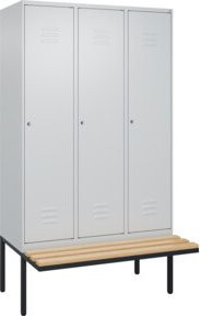 C+P Spind Classic PLUS Garderobenschrank mit Sitzbank, 3 Abteile, B/T/H: 212 x 120 x 81,5 cm, Farbe Grau/Schwarz, mit Zylinderschloss und 4 Garderobenhaken - Bild 1