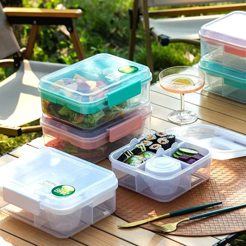 Doppellagige Bento-Box mit Fachunterteilung und Griffdesign in Weiß für Studenten und Kleinkinder - Bild 3