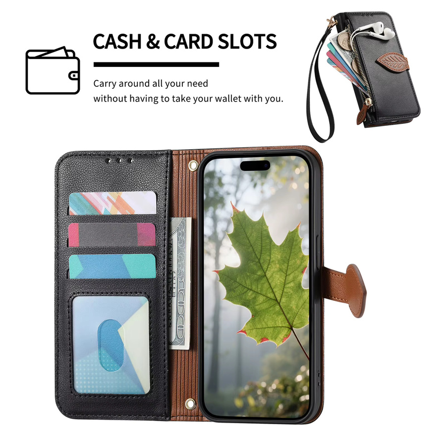 Business PU Leder Handyhülle als Flip Book Card Zipper Wallet Cover für Samsung Galaxy S25 Plus, S24, S23 Ultra, S22 5G und S25+ in Schwarz - Bild 1