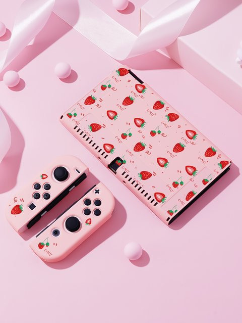 Erdbeerschutzhülle für Nintendo Switch OLED in Pink und Purple, tragbare und trennbare Schutzhülle für Joycons - Bild 1