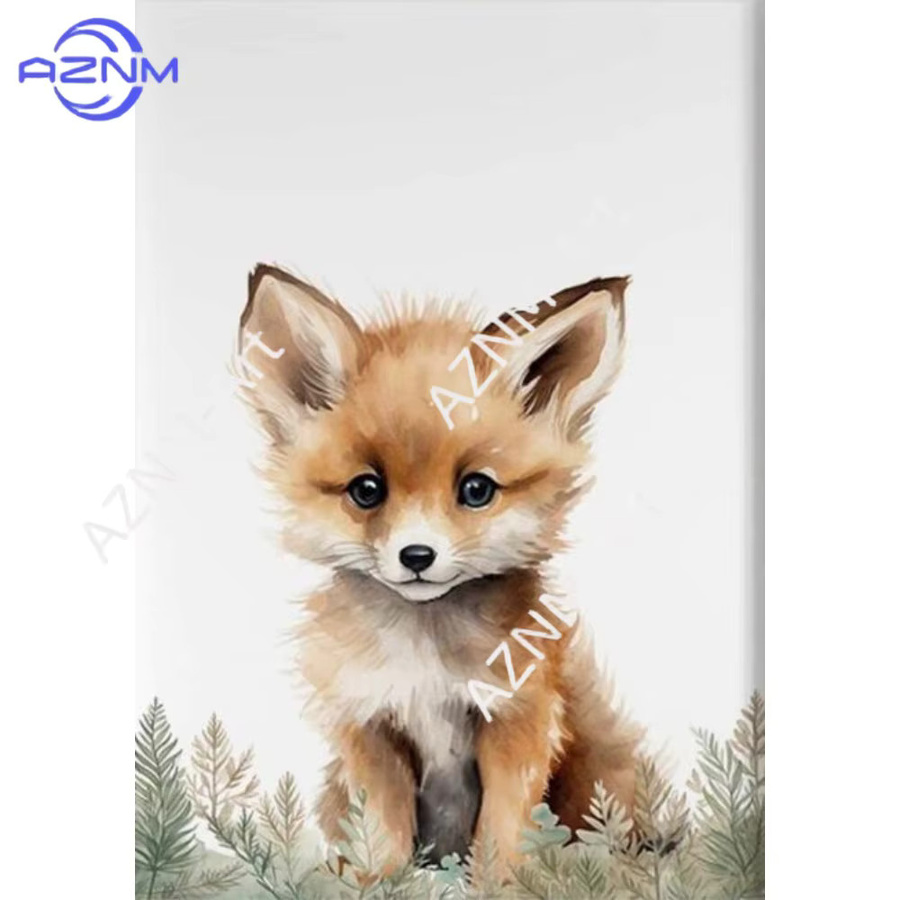 AZNM Leinwand Wandkunst mit niedlichen Waldtieren wie Fuchs, Hase, Bär und Rehling für die Babyzimmer Dekoration, Mehrfarbig - Bild 2