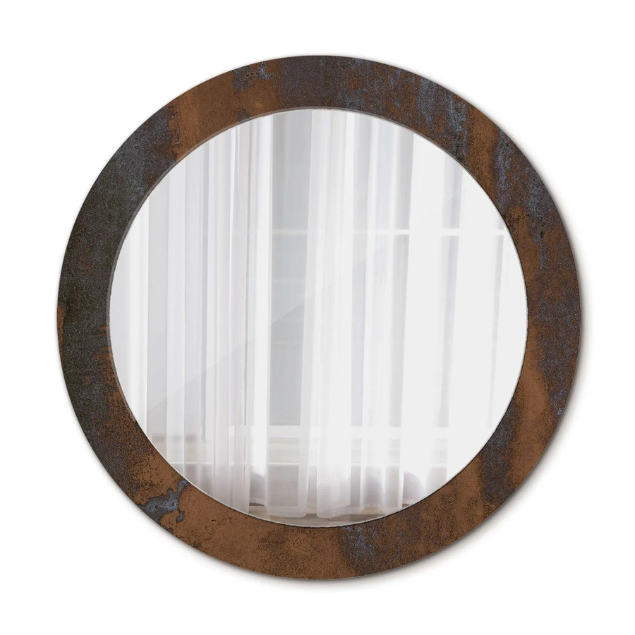 Tulup Runder Spiegel mit rustikalem Metallic-Aufdruck und Ornamenten, Farbe: Silber/Braun, Durchmesser: 70 cm - Bild 2