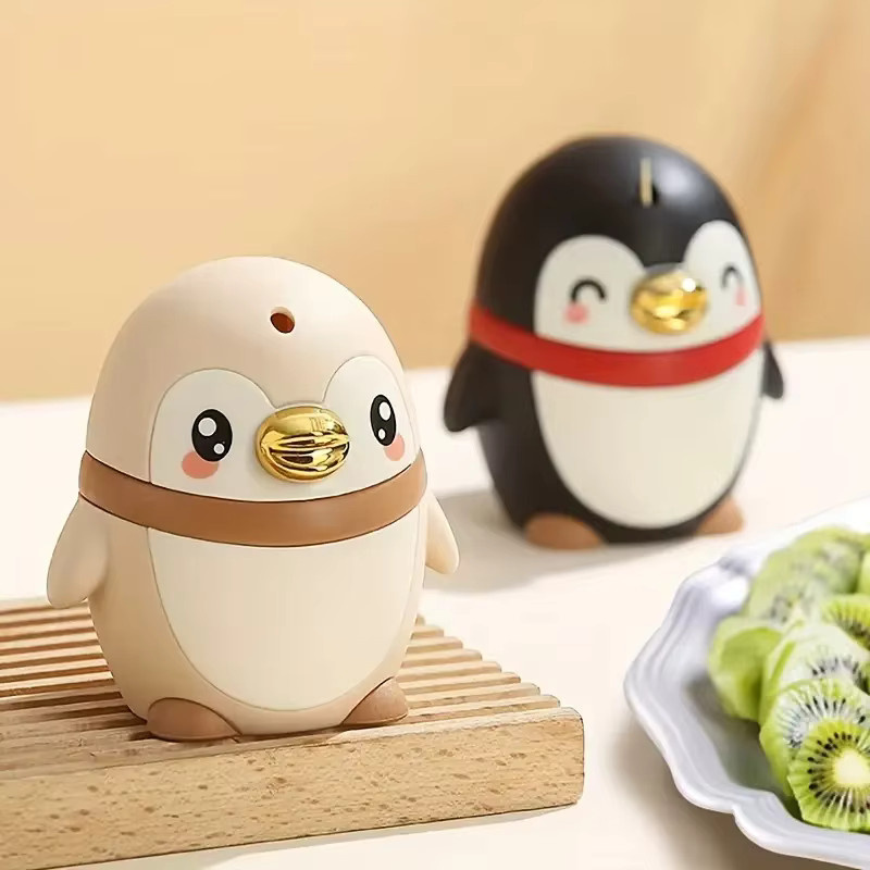 Niedliche Pinguin Zahnstocher Box aus Kunststoff in Braun mit automatischer Drückfunktion und staubdichter Lagerung - Bild 2