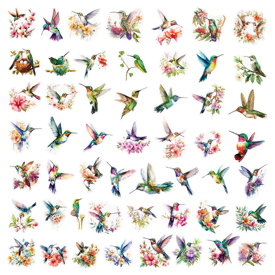 Wasserdichte Cartoon-Aquarell-Kolibri Aufkleber in Multicolor zur Dekoration von Handyhüllen und Gepäck - Bild 1