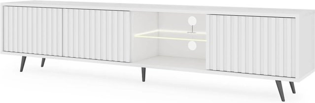 TV-Lowboard Selsey Bello in Weiß mit Lamellen, integrierter LED-Beleuchtung und schwarzen Beinen, Breite: 175 cm - Bild 1