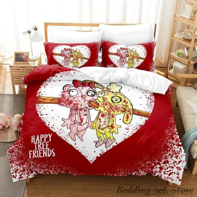 Happy Tree Friends Bettwäscheset für Einzelbetten mit Bettbezug und Bezügen, 3-teilig - Bild 1