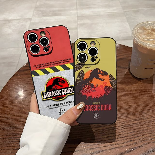 J-Jurassic Park Dinosaurier-Welt Handyhülle für iPhone 17 Pro Max bis iPhone 7 Plus, Rückseiten-Cover, Schwarz/Mehrfarbig - Bild 1