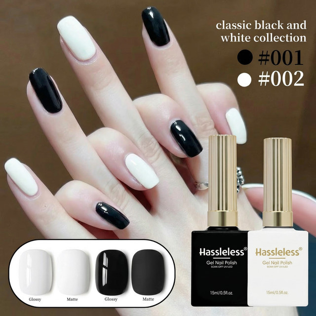 Hassleless Gel-Nagellack-Set, Schwarz-Weiß, 15 ml, glänzend - Bild 1