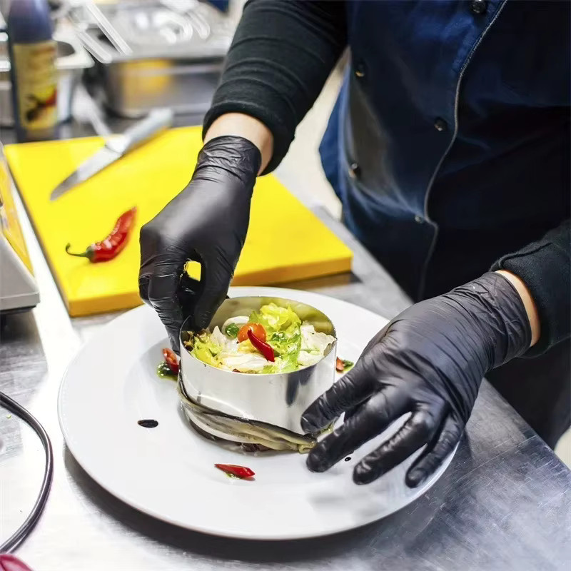 Untior Einweghandschuhe aus Nitrilkautschuk in Schwarz, elastische und wasserdichte Latexhandschuhe für Lebensmittel, Arbeit und Reinigung - Bild 4