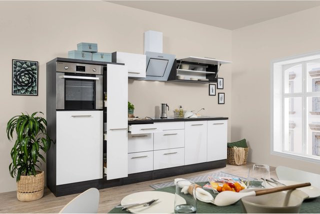 Respekta Premium Küchenzeile modern in Hochglanz Weiß und Grau mit Soft-Close-Türen und Schubladen, B/T/H: 300 x 60 x 200 cm - Bild 1