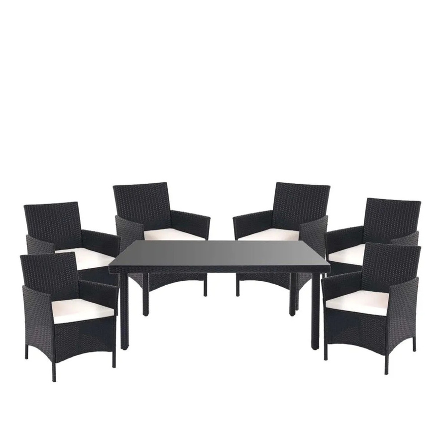 MCW Poly-Rattan-Garnitur Hamar 7-teilig in Anthrazit mit beigen Kissen für Garten und Balkon - Bild 3