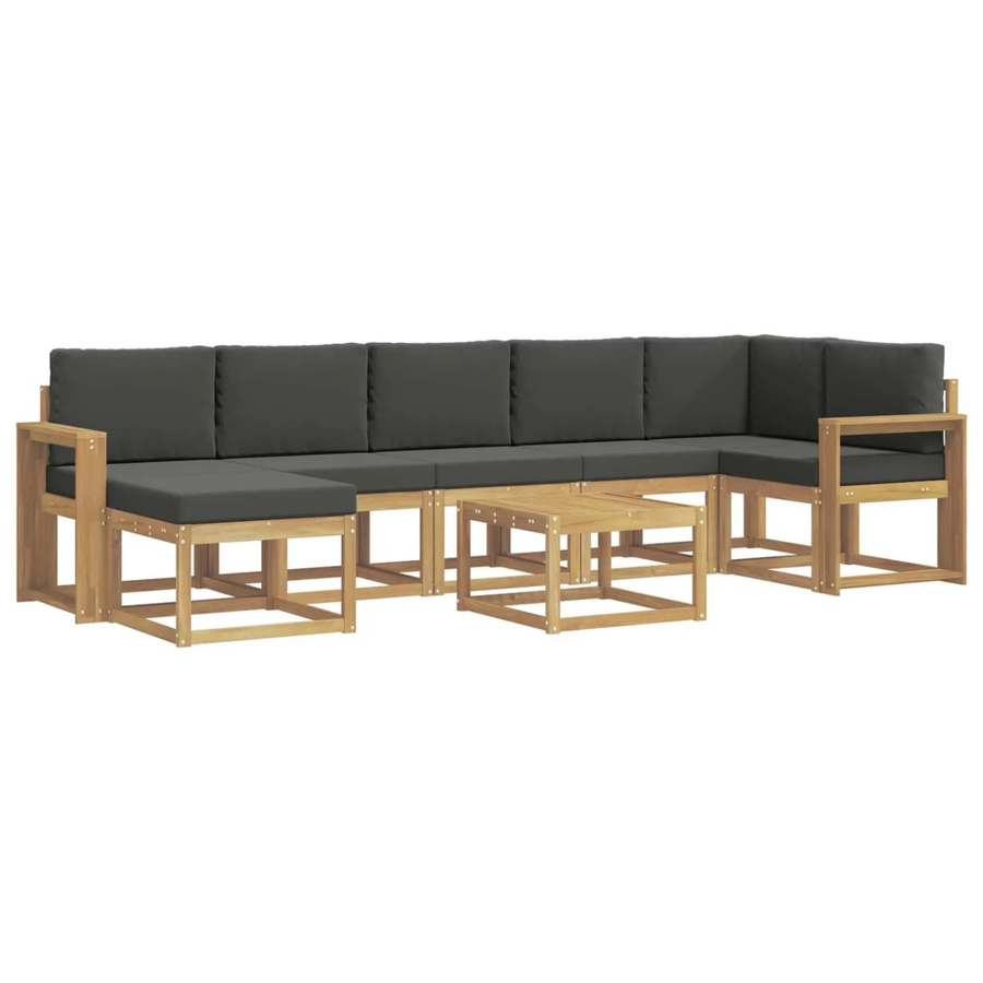 vidaXL Outdoor-Sofagarnitur 8-teilig in L-Form mit Akazienholz und Polstern, Weiß und Anthrazit - Bild 2
