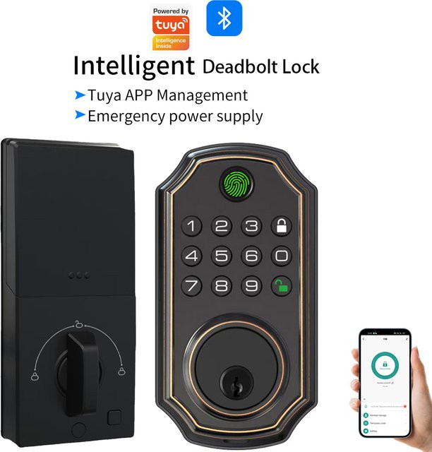 LUCKING DOOR LD03 Smart Lock Deadbolt in Schwarz mit Tuya App Unterstützung, Passwort, Bluetooth-Entriegelung und Touch-Tastatur - Bild 1