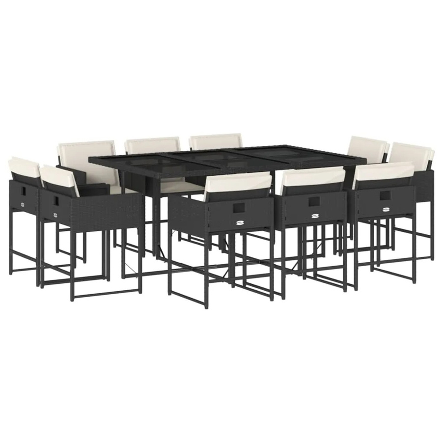 vidaXL 11-tlg Garten-Essgruppe aus PE-Rattan mit Kissen und Hartglas in Schwarz - Bild 2