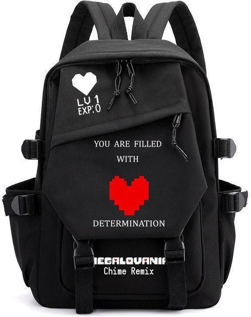 3-teiliges Schulrucksack-Set Undertale in Schwarz aus Oxford-Stoff mit Schultasche, Schultergurt und Federmäppchen - Bild 1