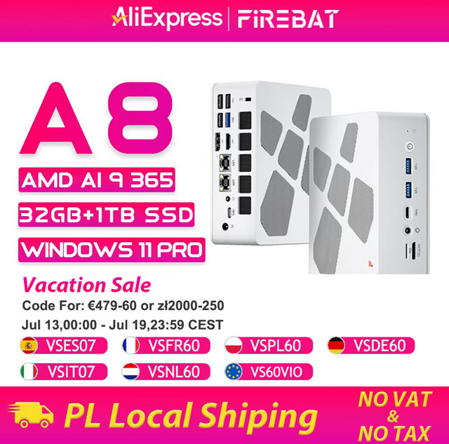 Firebat A8 Mini-PC mit AMD Ryzen AI 9 365, 32GB DDR5, 1TB SSD, Windows 11 Pro, WiFi6, Weiß - Bild 1