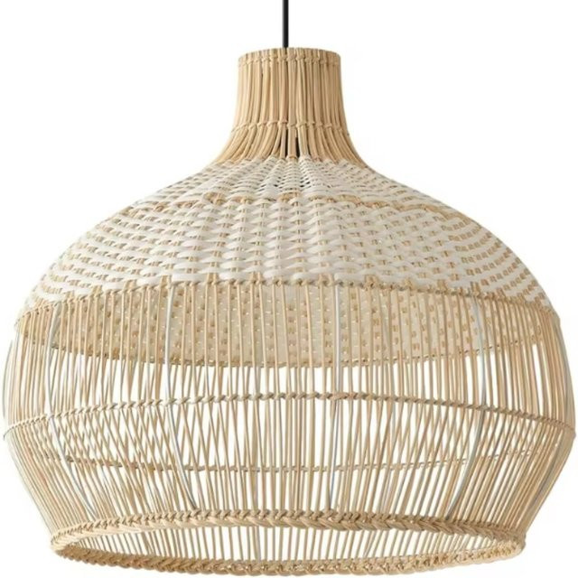 JOYINLLED Weiße Boho-Hängelampe aus Bambus, handgewebte Pendelleuchte für Wohnzimmer, Esszimmer und Schlafzimmer, Durchmesser: 35 cm, E27 - Bild 1