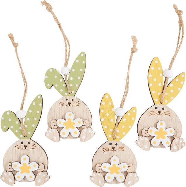 VBS Anhänger Hase Momo 4er-Set in Pastellfarben aus Sperrholz und Jute für das Osterfest - Bild 1