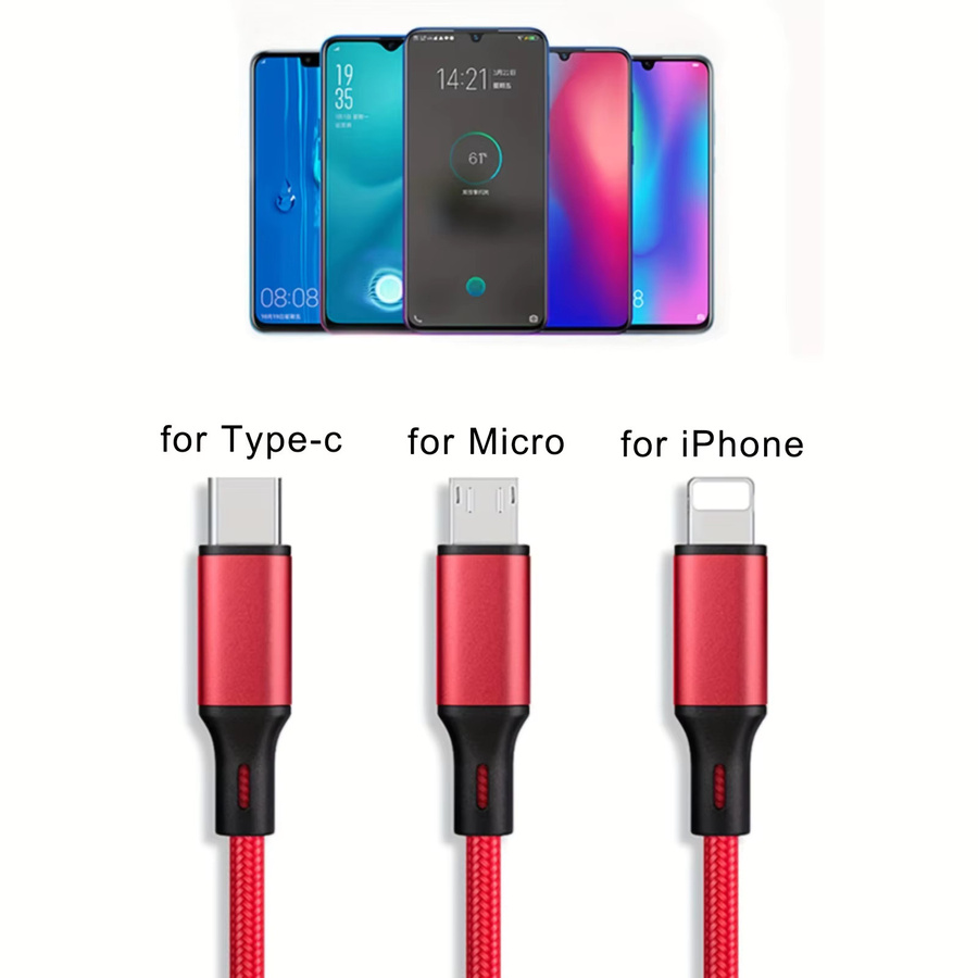 3 in 1 USB Schnellladekabel Typ C Multi-Ladekabel für iPhone, Huawei, Samsung und Xiaomi, Länge: 120 cm - Bild 3