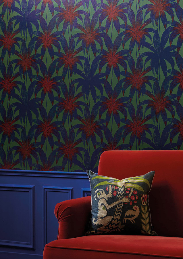 Florale Mustertapete Caracas von Nobilis in Blau Rot Multicolour als Vlies-Tapete im Art Deco und Botanical Design - Bild 1