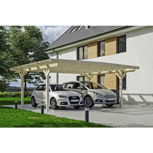 Skan Holz Carport Odenwald Flachdach aus Fichte Leimholz mit Doppelstegplatten aus Polycarbonat, Farbe: beige, B/T: 640 x 541 cm, Höhe: 244 cm - Bild 4
