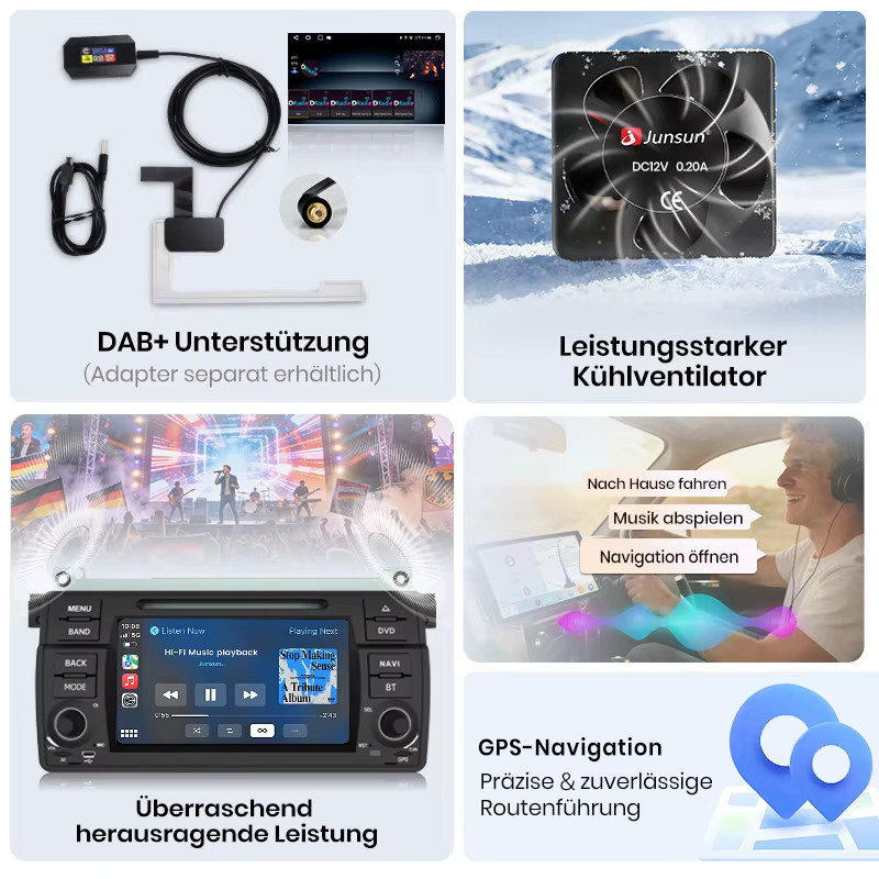 Junsun Android Autoradio mit 7 Zoll IPS-Bildschirm für BMW E46 M3 318 320 325 330 335 (1998-2006) mit kabellosem Apple CarPlay in Schwarz - Bild 4