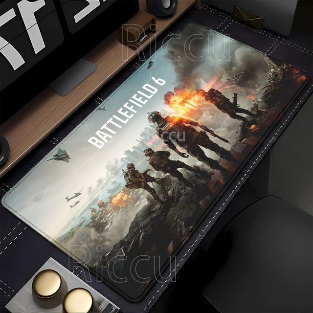 Riccu Battlefield 6 XXL-Schreibtischunterlage in Multicolour mit HD-Druck und Overlock-Kante für Gaming und E-Sport - Bild 1