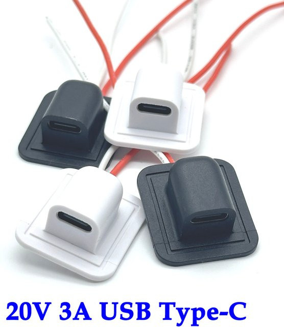 Wasserdichte USB Type-C Buchse von LAJQTAO mit 2-poliger Hochstrom-Ladefunktion und 24AWG Snap-Lock-Platte in Schwarz - Bild 1