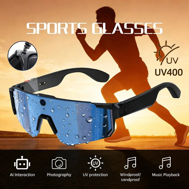 Vchip 4K Polarisierte Smart-Sonnenbrille mit KI-HD-Kamera, Bluetooth-Anruffunktion und Übersetzungsfunktion für Herren in Schwarz mit UV400-Schutz und IP54-Zertifizierung - Bild 1