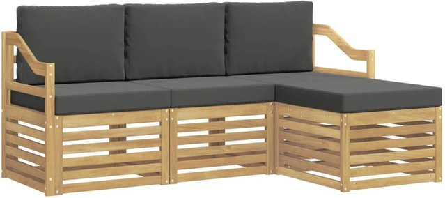 vidaXL Outdoor-Sofagarnitur L-Form aus Akazienholz mit Polsterkissen in Anthrazit und Weiß - Bild 1
