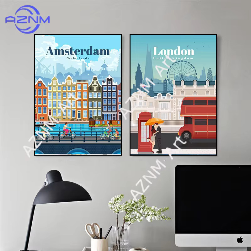 KAYOU Wandkunst Poster Melbourne Havanna London Landschaft Leinwanddruck Multicolour - Bild 2