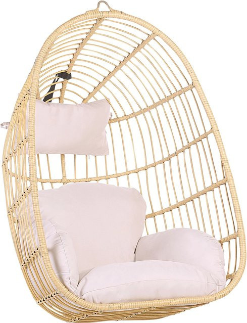Beliani Hängesessel im Boho-Stil aus Rattan und Metall in Beige mit Schaumstoffpolster, B/T/H: 70 x 84 x 113 cm - Bild 1