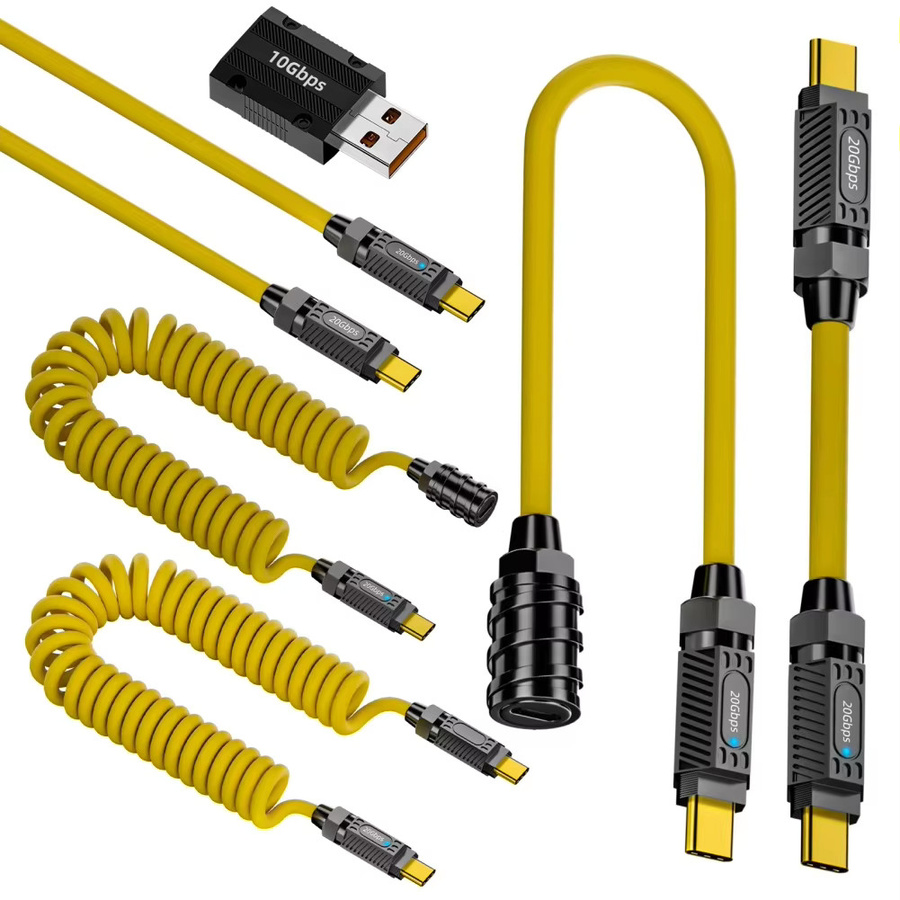 NNBILI USB-C auf USB-C Kabel mit 20 Gbit/s und 140 W PD3.1 Unterstützung, Feder einziehbares Thunderbolt kompatibles Kabel in Gelb - Bild 3
