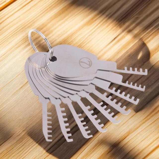 HUK Tools 9-in-1 Edelstahl Kombinations-Schlossreparatur-Set in Silber inklusive Stahlschlüsselrohling - Bild 1