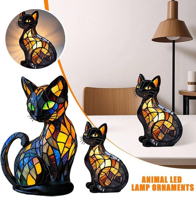 Exotisches Katzen-Nachtlicht aus Glas mit buntem RGB-LED-Licht in Schwarz für Wohnzimmer und Schlafzimmer - Bild 1