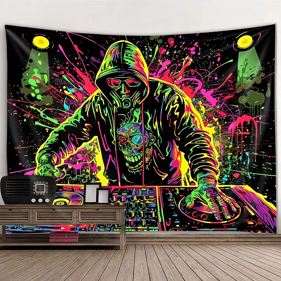 VIKAMA Dazzle DJ Gasmaske Wandteppich in Multicolour, moderner abstrakter Textil-Wandteppich für Gaming Room und Schlafzimmer, B/H: 60 x 60 cm - Bild 3