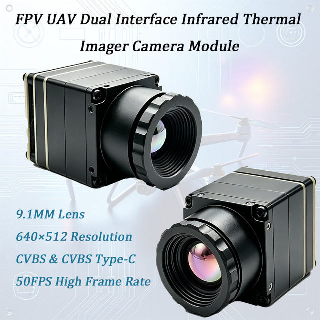 UICPAL FPV UAV Infrarot-Wärmebildkamera-Modul in Schwarz mit Dual-Schnittstelle, HD 50FPS Auflösung 640x512, 9,1mm Objektiv, CVBS und Type-C Anschluss - Bild 1