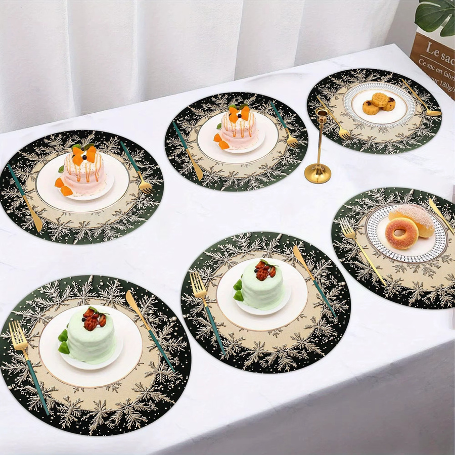 VIKAMA 6-teiliges Set runde Weihnachts-Tischsets mit Schneeflocken-Design für deine Feiertags-Tischdekoration - Bild 2