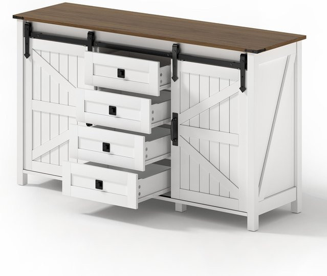Sideboard TG Electrical DE in Weiß mit Schiebetüren und 4 Soft-Close-Schubladen, B/T/H: 137 x 40 x 81,5 cm - Bild 1