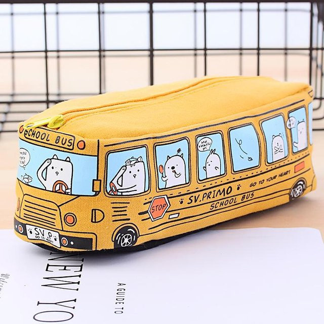 MTMA Cartoon-Bus Bleistiftbeutel aus Segeltuch in Gelb mit großem Fassungsvermögen - Bild 1