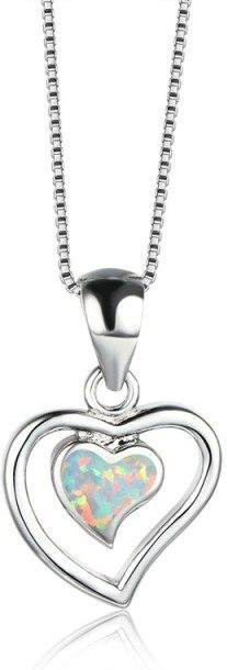 Halskette mit Herz Anhänger, 925 Silber, Opal, Weiß, Damen, 45cm - Bild 1